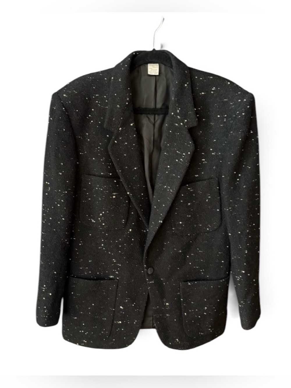 Vintage Claiborne 80% Wool Tweed Blazer Jacket 38R Black White Donegal